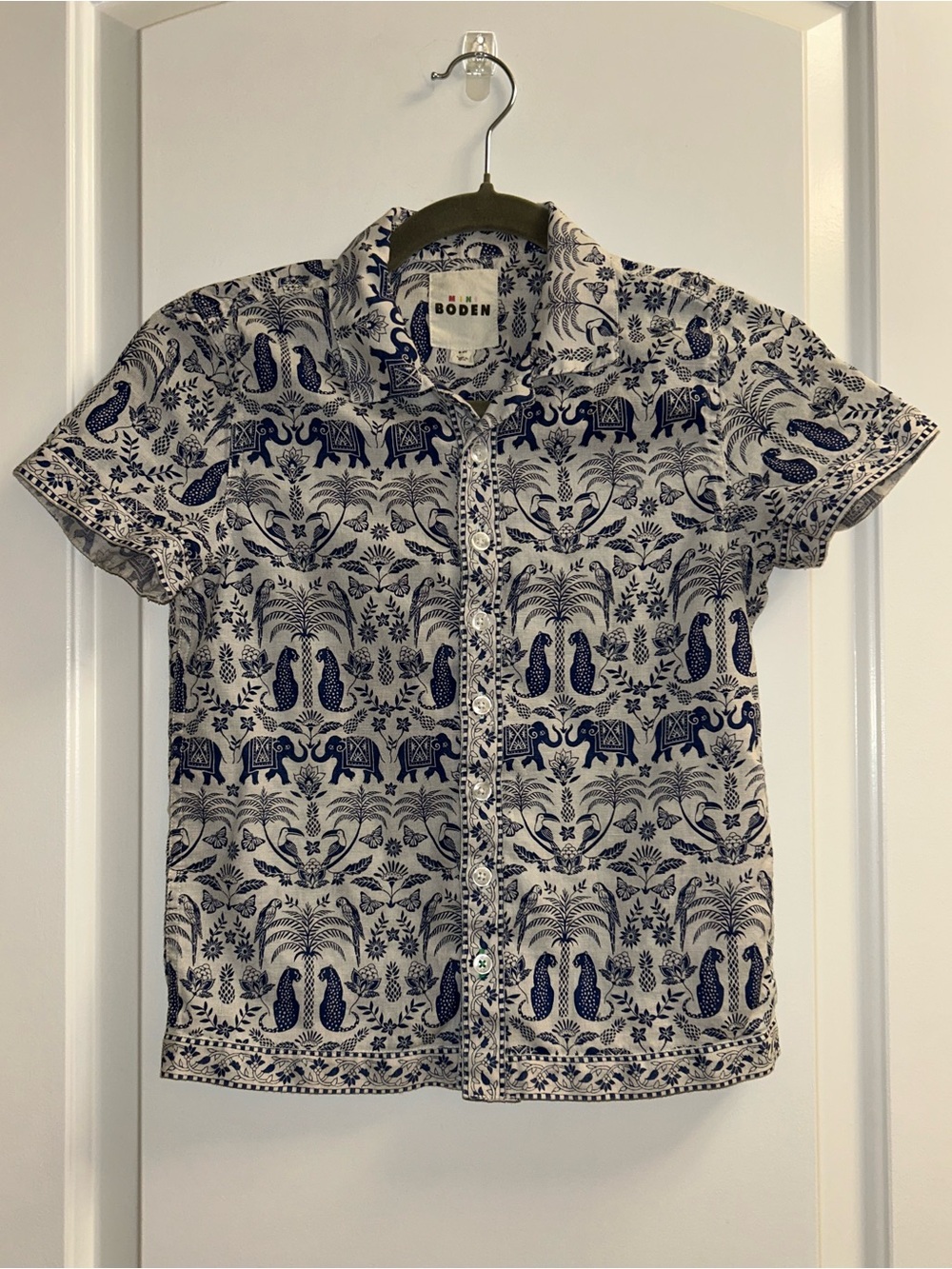 Mini Boden Boys’ Tropical Linen Short-Sleeve Button-Down Shirt